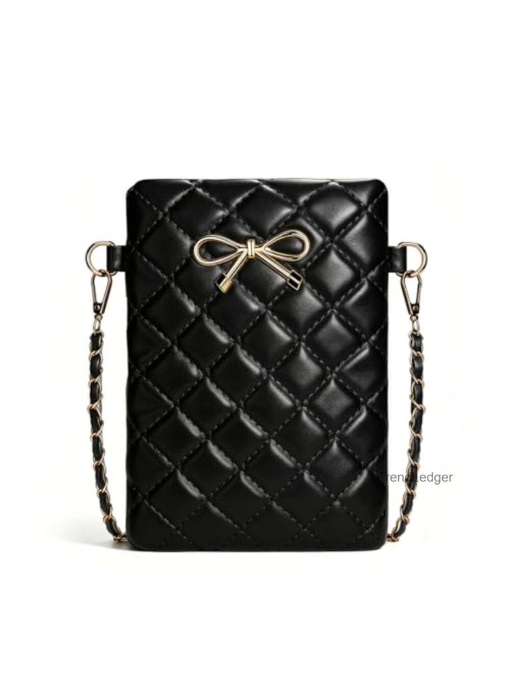 PU Leather Crossbody Bag Metal Bow Phone Bag Zipper Fashion Shoulder Bag